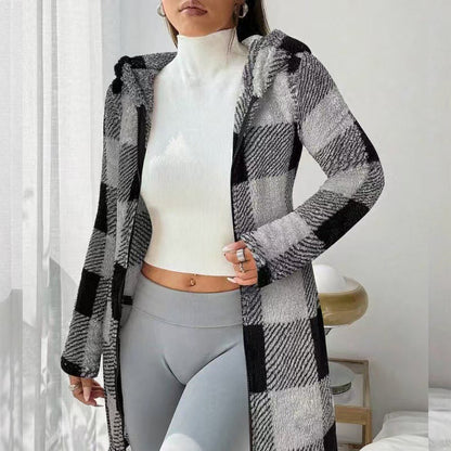 🍂 Classic Plaid, Cozy Long-Line Coverage | Women's Zip-Up Hooded Jacket
