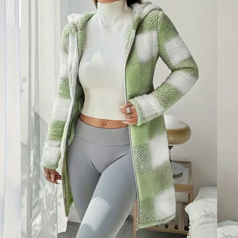 🍂 Classic Plaid, Cozy Long-Line Coverage | Women's Zip-Up Hooded Jacket