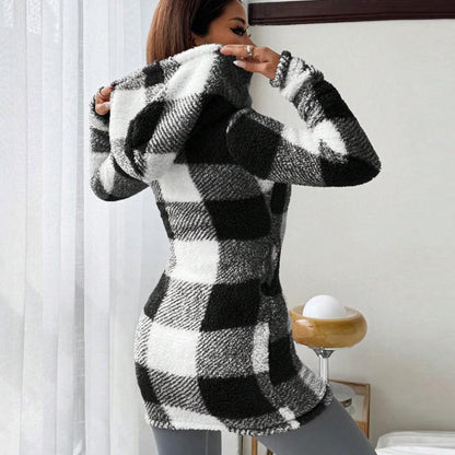🍂 Classic Plaid, Cozy Long-Line Coverage | Women's Zip-Up Hooded Jacket