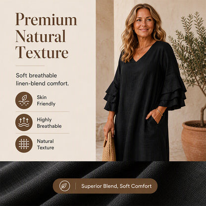 Women's V Neck Ruffle Sleeve Dress