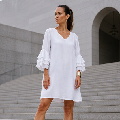 Women's V Neck Ruffle Sleeve Dress