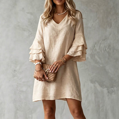 Women's V Neck Ruffle Sleeve Dress