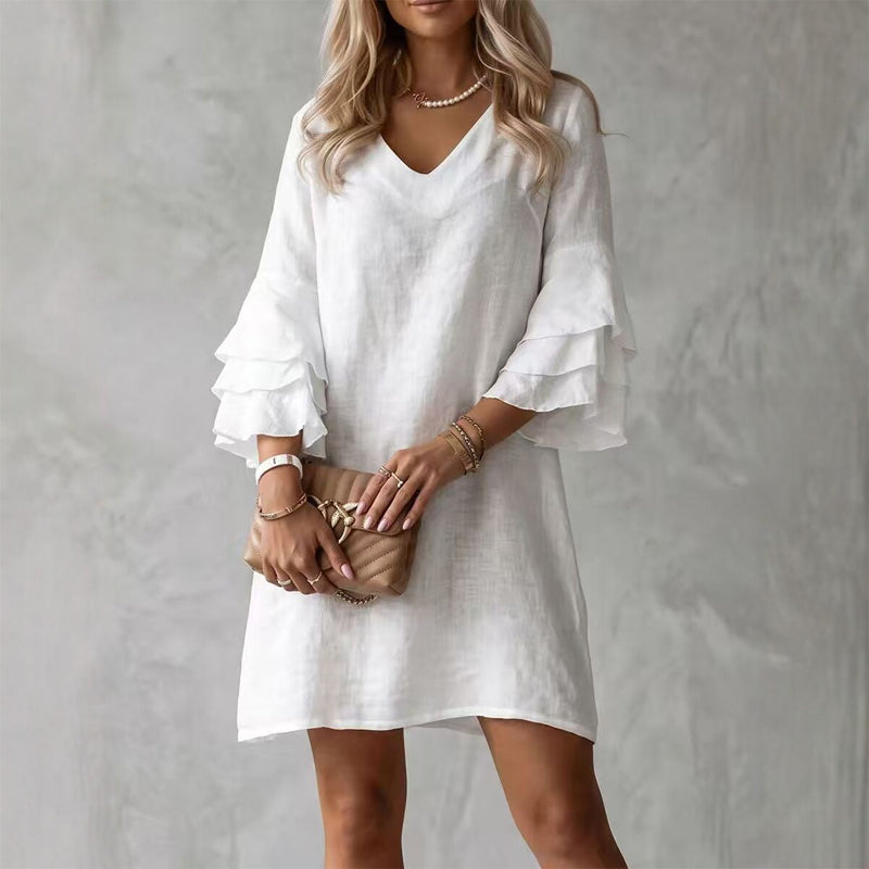Women's V Neck Ruffle Sleeve Dress