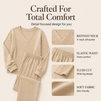 Bestseller🏆👚💕 V-Neck Off-Shoulder Top & Pants Set – Timeless Comfort & Effortless Style for Every Look