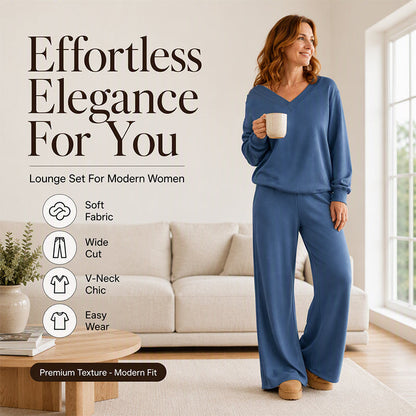 Bestseller🏆👚💕 V-Neck Off-Shoulder Top & Pants Set – Timeless Comfort & Effortless Style for Every Look