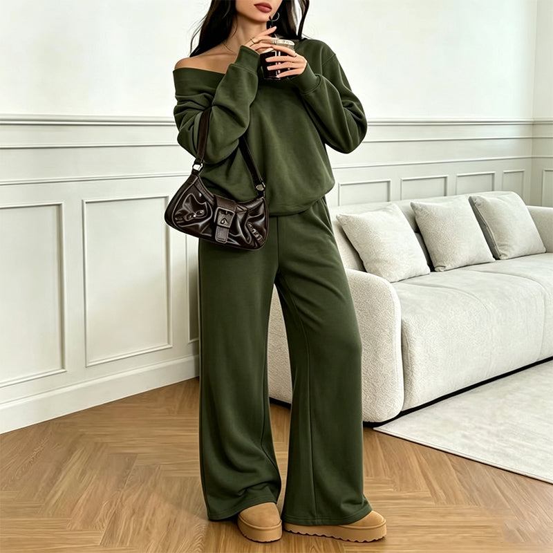 Bestseller🏆👚💕 V-Neck Off-Shoulder Top & Pants Set – Timeless Comfort & Effortless Style for Every Look