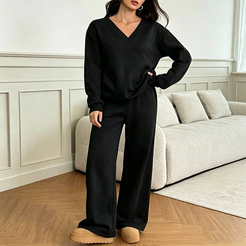 Bestseller🏆👚💕 V-Neck Off-Shoulder Top & Pants Set – Timeless Comfort & Effortless Style for Every Look