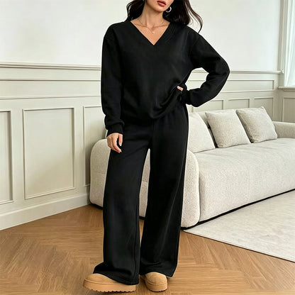 Bestseller🏆👚💕 V-Neck Off-Shoulder Top & Pants Set – Timeless Comfort & Effortless Style for Every Look