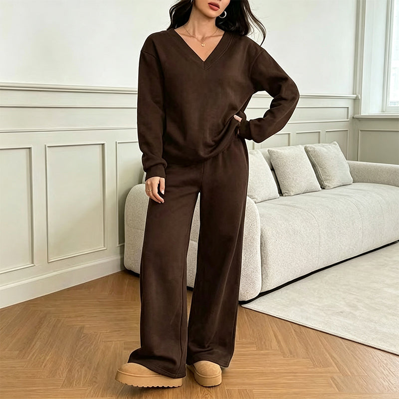 Bestseller🏆👚💕 V-Neck Off-Shoulder Top & Pants Set – Timeless Comfort & Effortless Style for Every Look