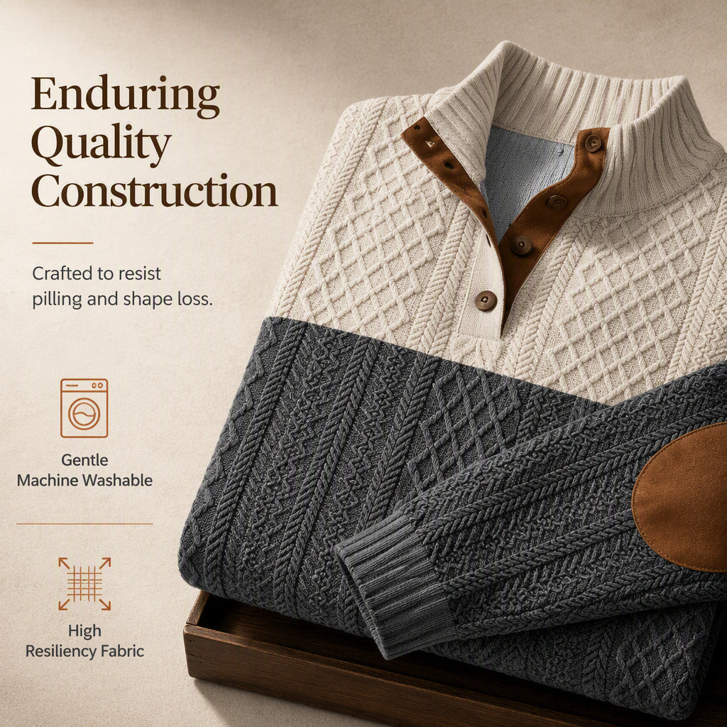 ✨ Timeless Comfort | Men's Textured Patchwork Crew-Neck Sweater