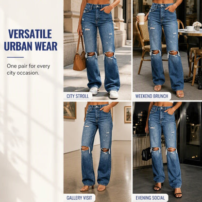 ✨ Flattering Everyday Style | Women's High-Waisted Distressed Wide-Leg Jeans