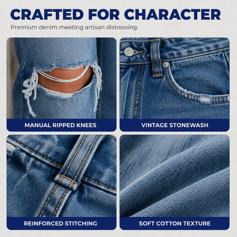 ✨ Flattering Everyday Style | Women's High-Waisted Distressed Wide-Leg Jeans