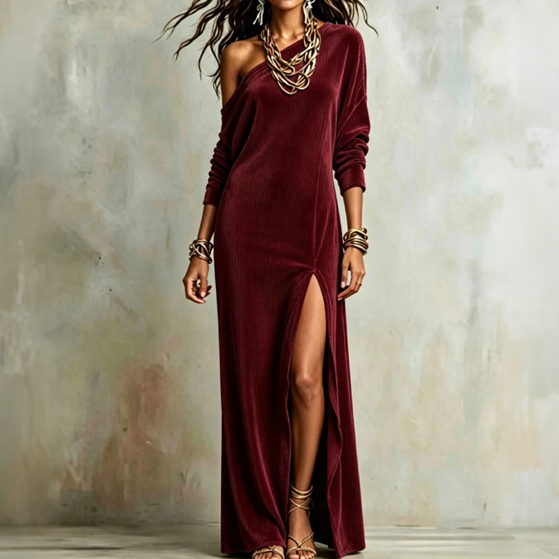 Women's Off Shoulder Side Slit Dress