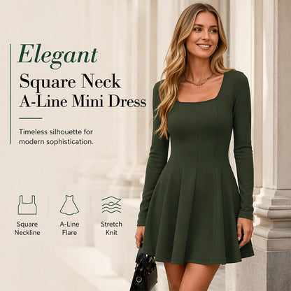 Women's Long Sleeve Square Neck Mini Dress