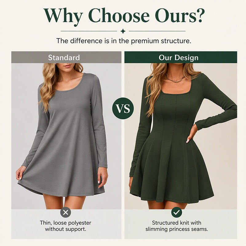 Women's Long Sleeve Square Neck Mini Dress