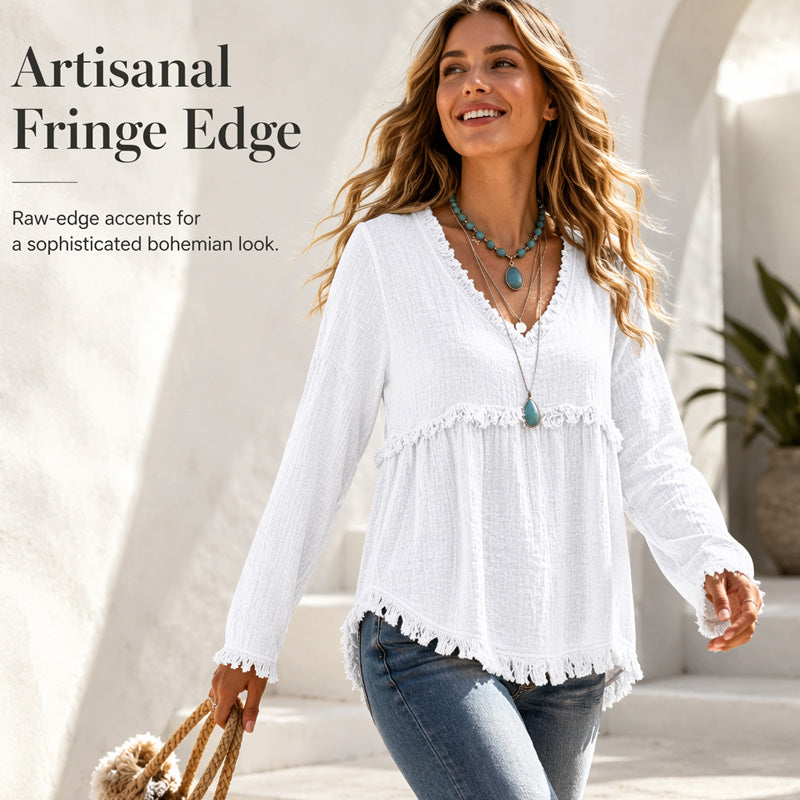 ☁️Relaxed Comfort, Everyday Wear👚 Women's V-Neck Long Sleeve Top – Lightweight Fabric, Easy to Style ✨