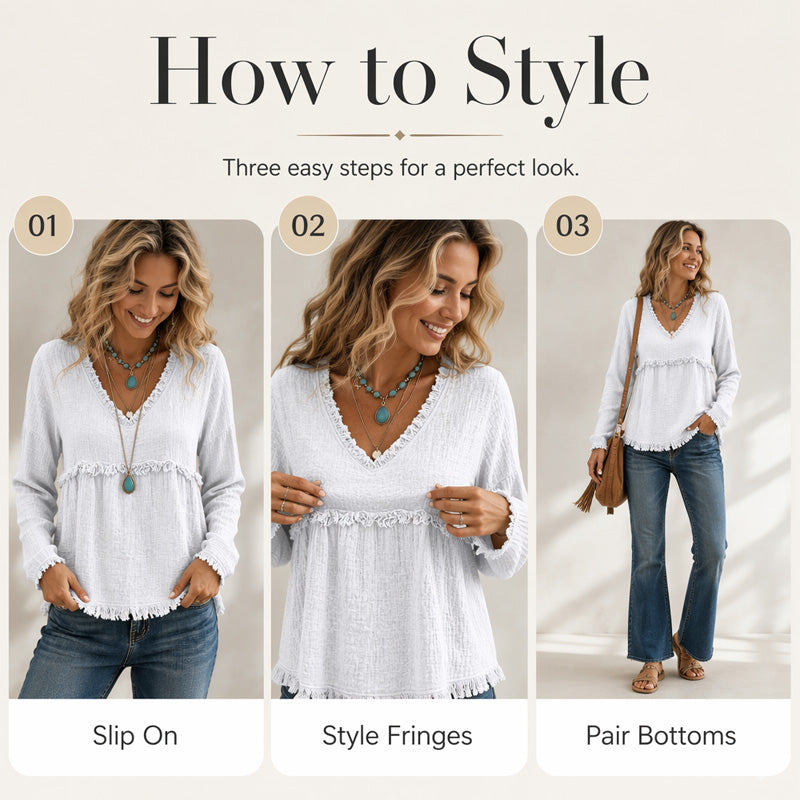 ☁️Relaxed Comfort, Everyday Wear👚 Women's V-Neck Long Sleeve Top – Lightweight Fabric, Easy to Style ✨