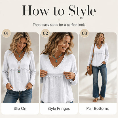 ☁️Relaxed Comfort, Everyday Wear👚 Women's V-Neck Long Sleeve Top – Lightweight Fabric, Easy to Style ✨