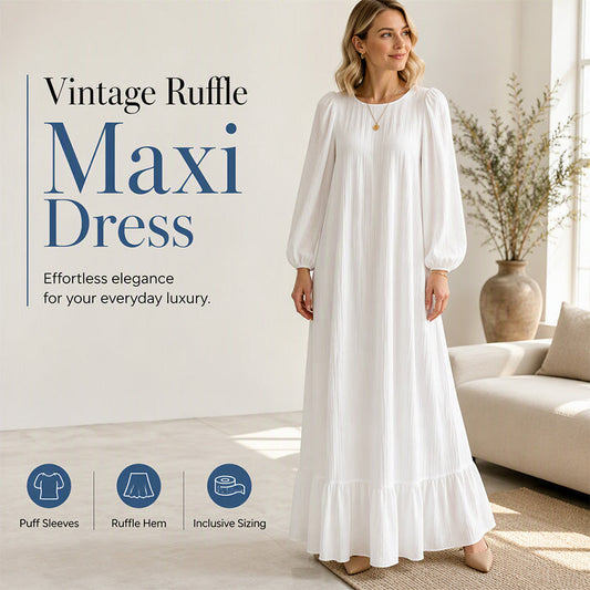 ✨ Timeless Elegance | Women's Flattering Ruffle-Hem Long-Sleeve Maxi Dress