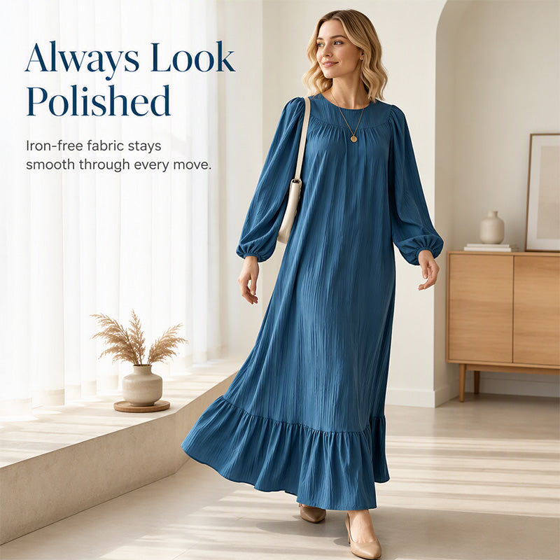 ✨ Timeless Elegance | Women's Flattering Ruffle-Hem Long-Sleeve Maxi Dress