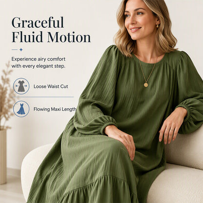 ✨ Timeless Elegance | Women's Flattering Ruffle-Hem Long-Sleeve Maxi Dress