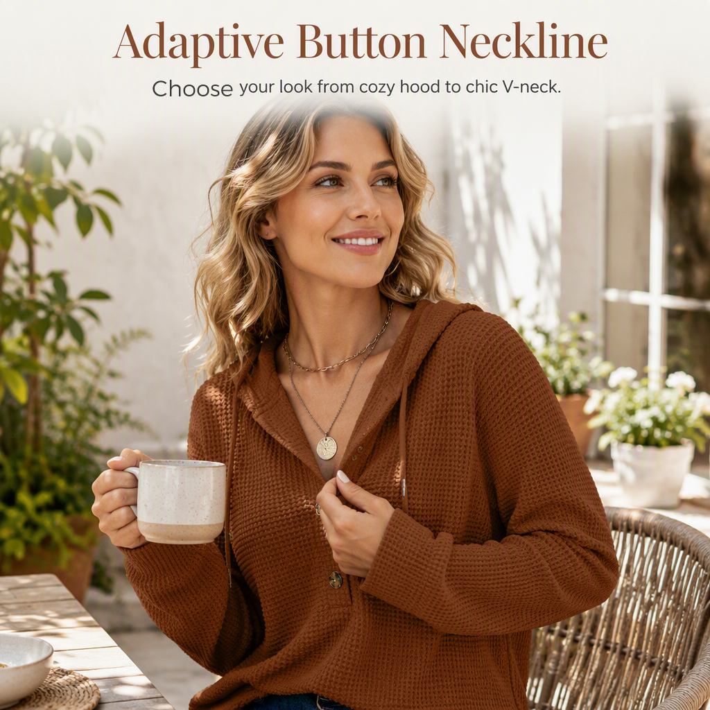 Women's Knit V-Neck Hoodie Sweatshirt