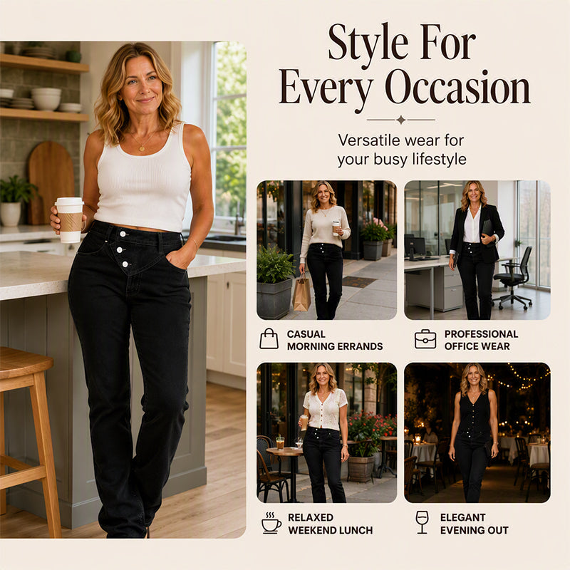 Women's High-Waisted Crossover Asymmetric Jeans