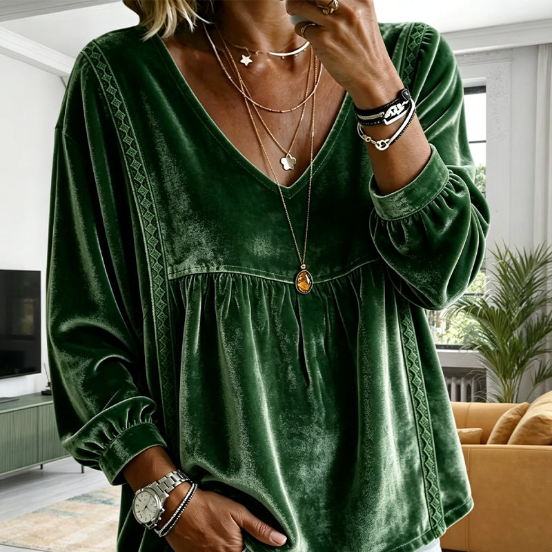 Bestseller🏆🌟 Women’s Elegant Velvet V‑Neck Blouse – Smooth Velvet Material & Flattering Neckline for Eye‑Catching Outfit