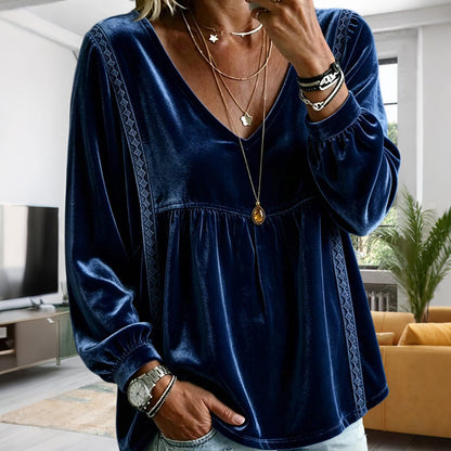 Bestseller🏆🌟 Women’s Elegant Velvet V‑Neck Blouse – Smooth Velvet Material & Flattering Neckline for Eye‑Catching Outfit
