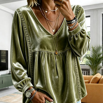 Bestseller🏆🌟 Women’s Elegant Velvet V‑Neck Blouse – Smooth Velvet Material & Flattering Neckline for Eye‑Catching Outfit