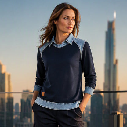✨ Easy Everyday Style | Women's Denim Patchwork Long-Sleeve Sweatshirt