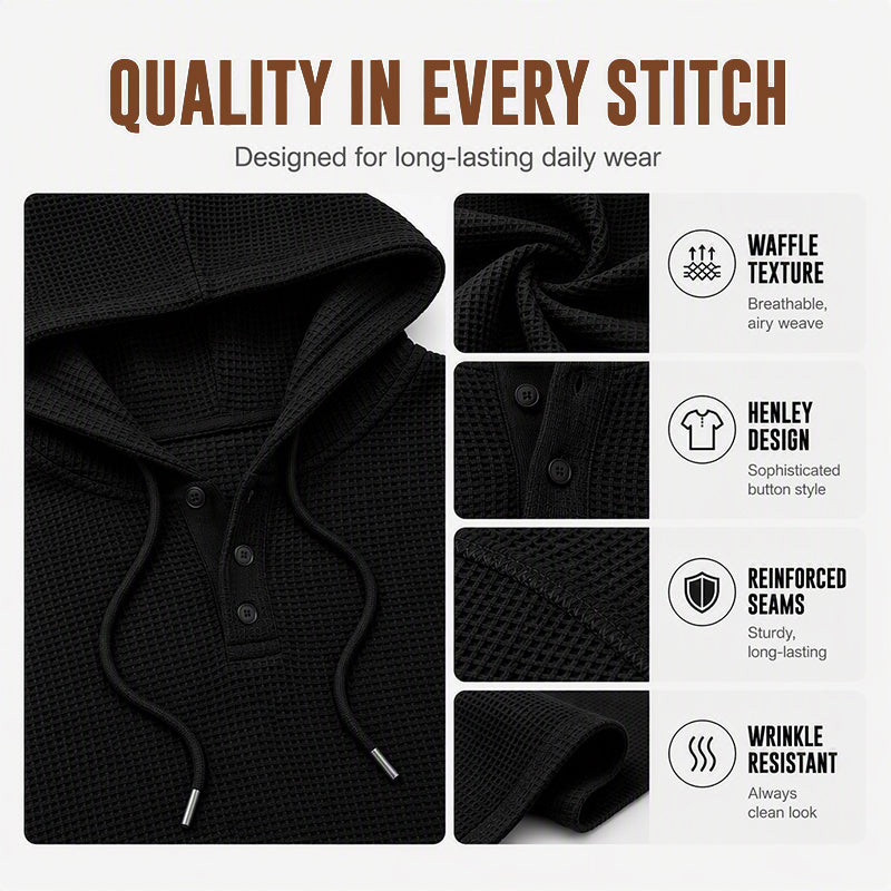 Men's Casual Waffle Knit Hooded Sweatshirt