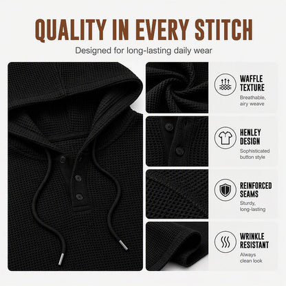 Men's Casual Waffle Knit Hooded Sweatshirt