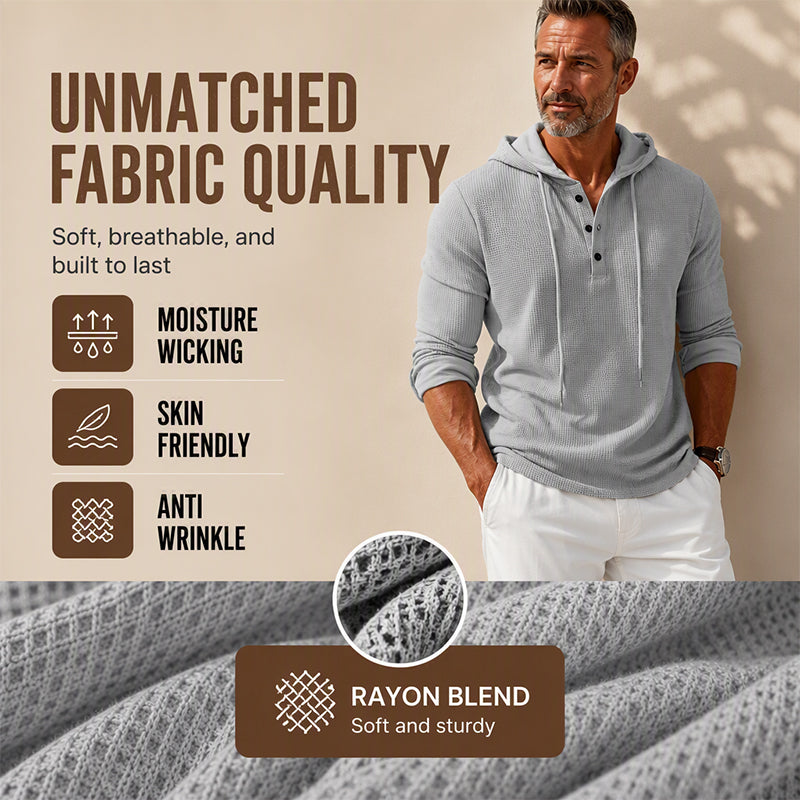 Men's Casual Waffle Knit Hooded Sweatshirt