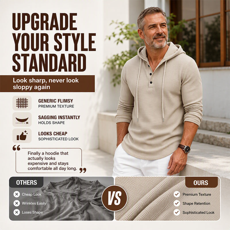 Men's Casual Waffle Knit Hooded Sweatshirt