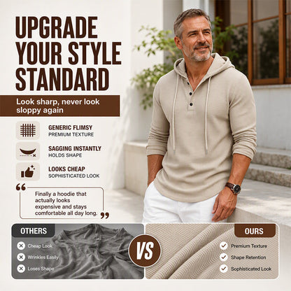 Men's Casual Waffle Knit Hooded Sweatshirt
