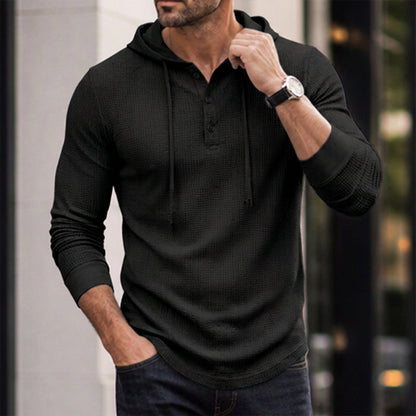 Men's Casual Waffle Knit Hooded Sweatshirt