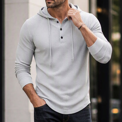 Men's Casual Waffle Knit Hooded Sweatshirt