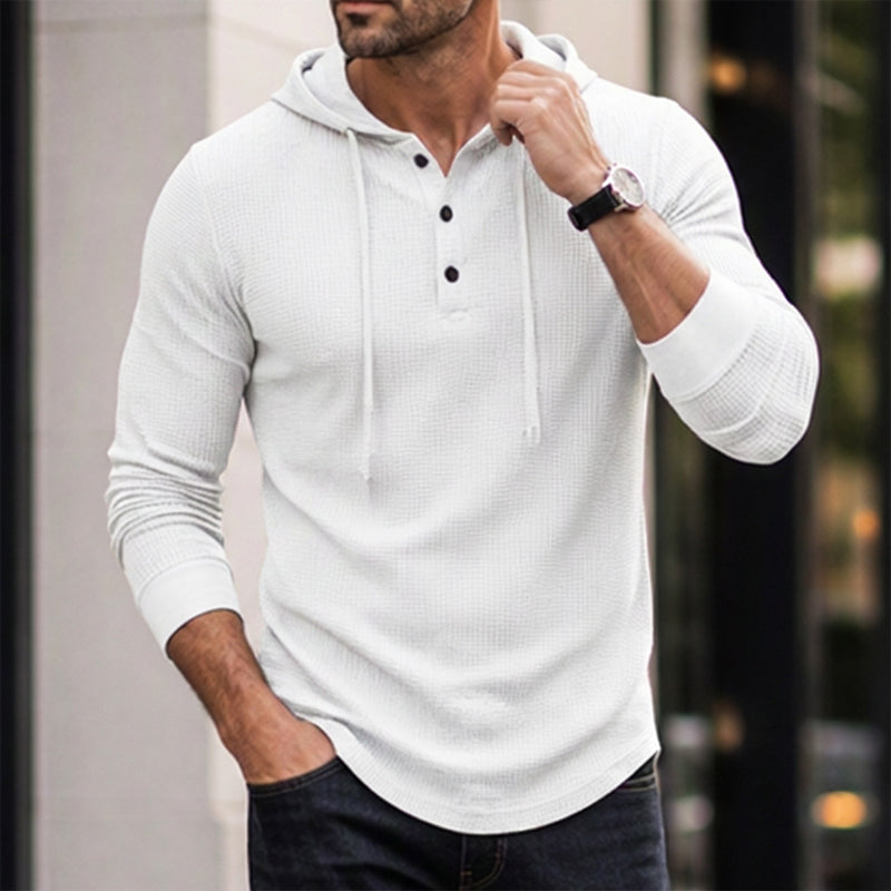 Men's Casual Waffle Knit Hooded Sweatshirt