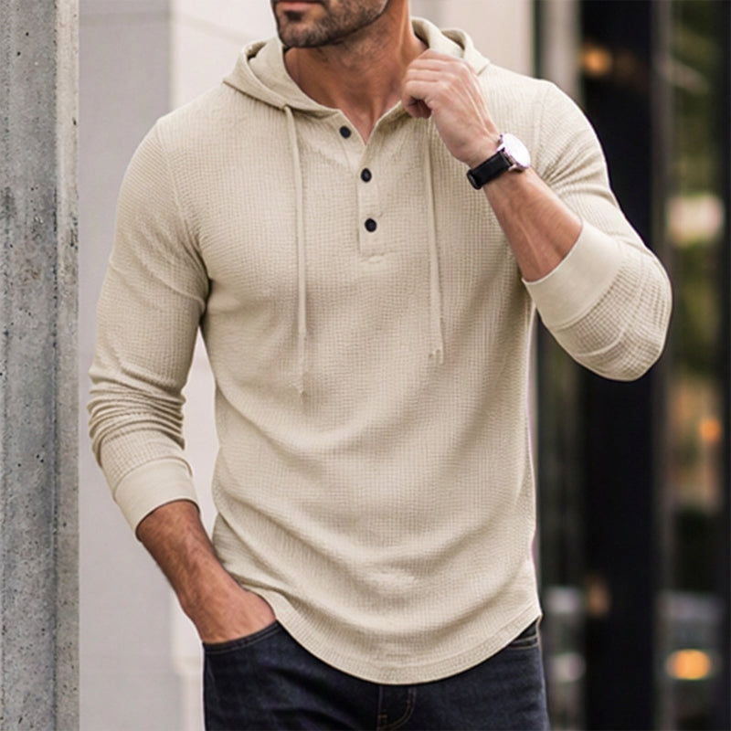 Men's Casual Waffle Knit Hooded Sweatshirt