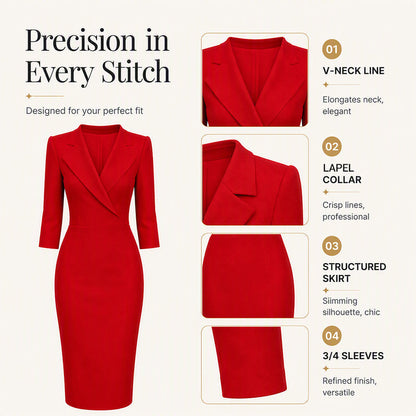 Women's V-Neck 3/4 Sleeve Blazer Dress