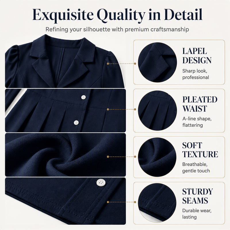 Women's Long Sleeve Pleated Blazer Dress