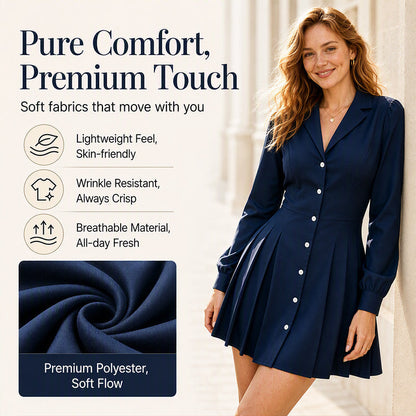 Women's Long Sleeve Pleated Blazer Dress