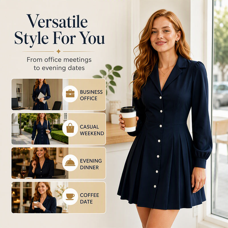 Women's Long Sleeve Pleated Blazer Dress