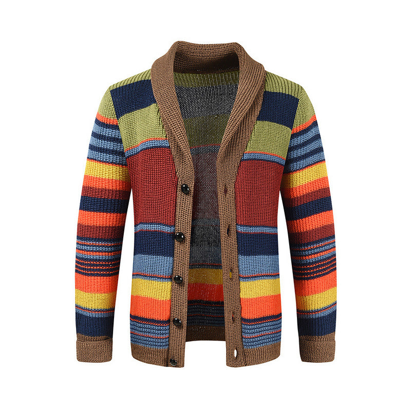 Men's Shawl Collar Striped Knit Cardigan Sweater
