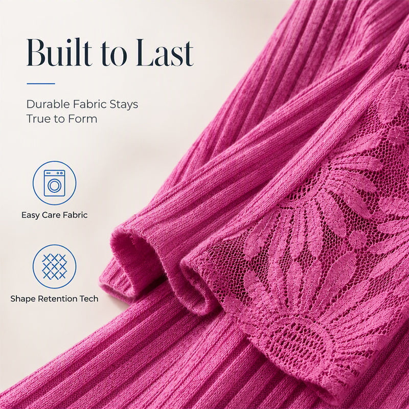 ✨ Flattering Comfort | Women's Lace V-Neck Ribbed Relaxed-Fit Top