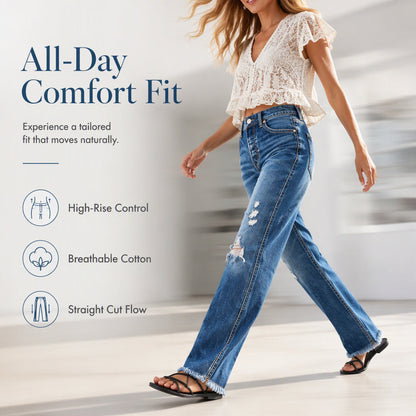 Women's Distressed Straight Leg Jeans