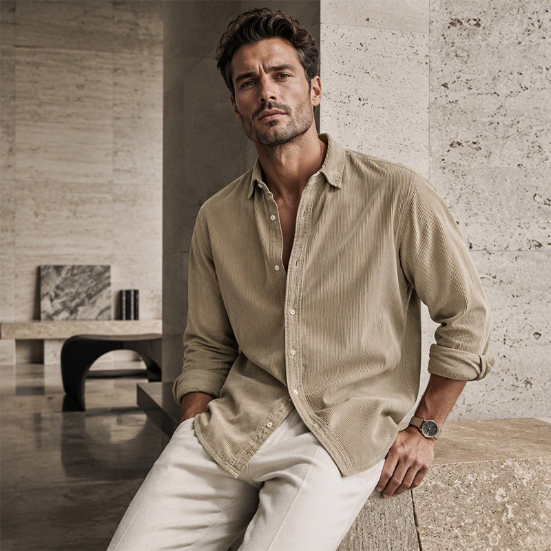 Men's Casual Corduroy Button-Up Shirt