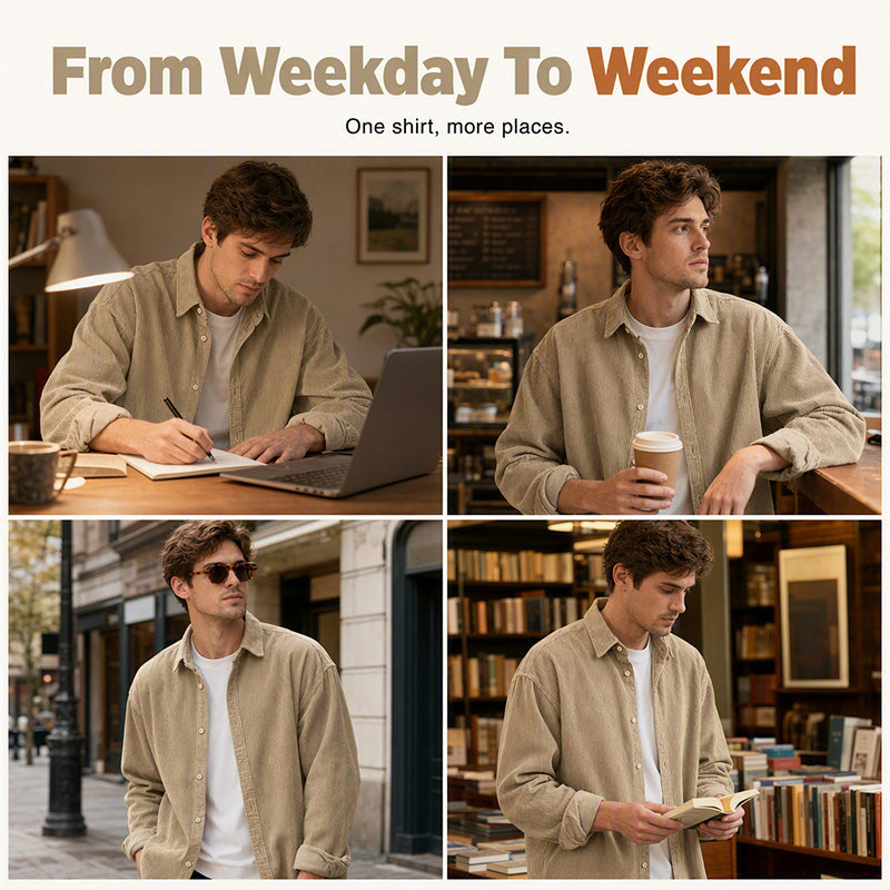 Men's Casual Corduroy Button-Up Shirt