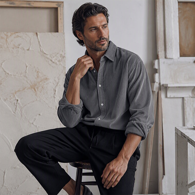 Men's Casual Corduroy Button-Up Shirt